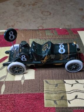 Hand Painted R.E.M. Originals Dark Green Ceramic Race Car Figurine with Number 8